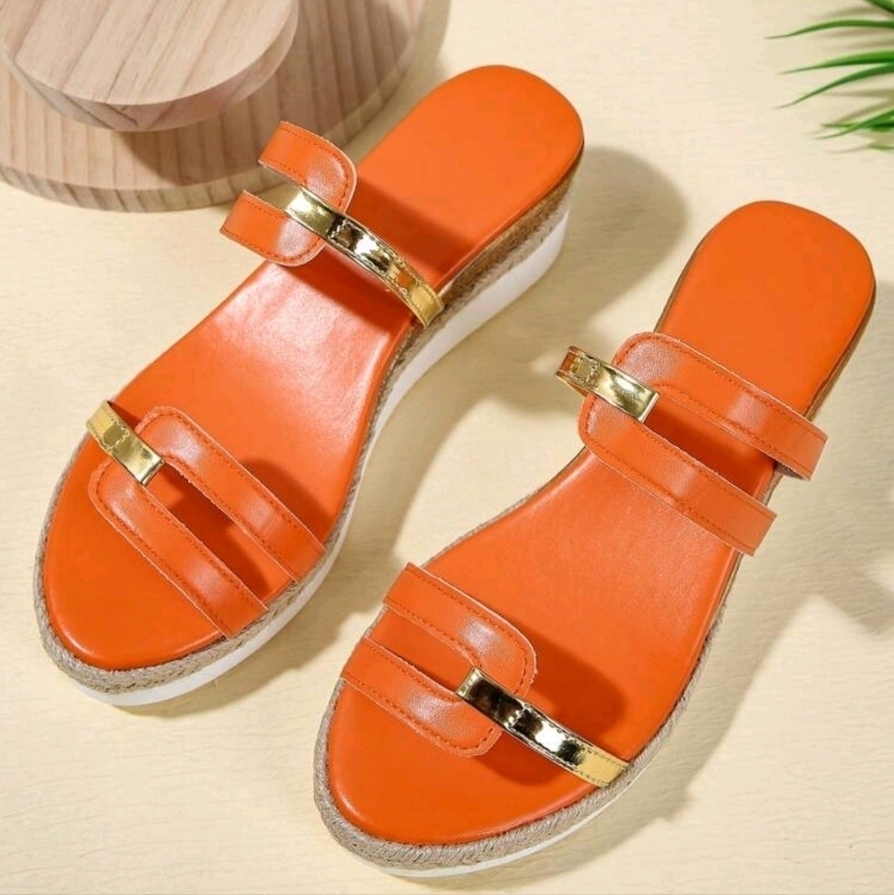 Women's Plus Size Fashionable Orange Open Toe Wedge Sandals - Picture 3 of 6